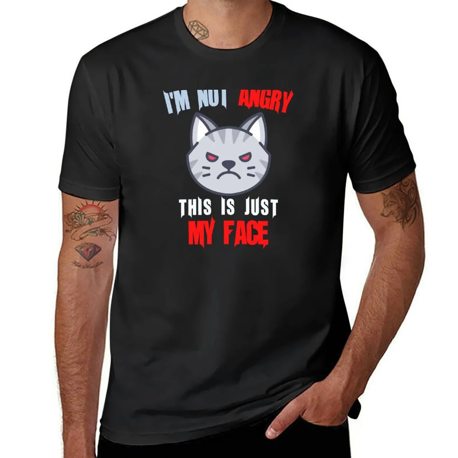 I'm Not Angry This Is Just My Face, Funny Cute Gift idea for Cat Lovers T-Shirt tops boys whites T-shirts for men cotton