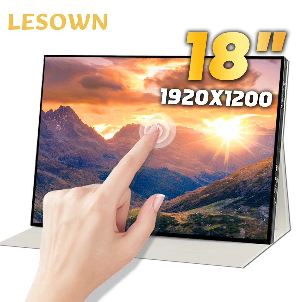 

LESOWN 18-дюймовый монитор, портативный сенсорный экран 1920x1200 USB-C, 100% sRGB VESA, сверхширокий экран, игровой дисплей для ноутбука, ПК, телефона