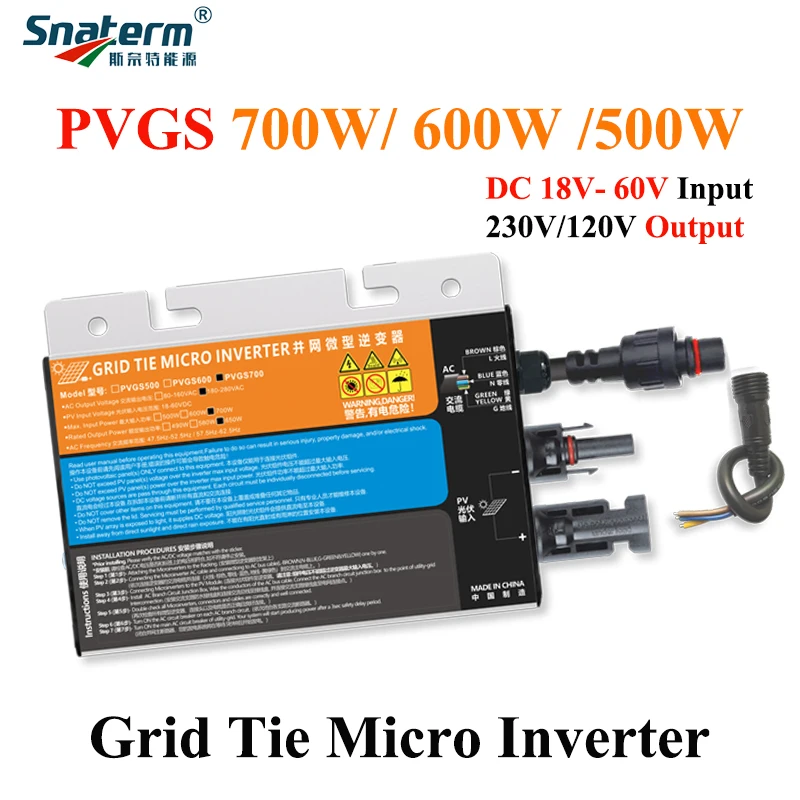 700W 600W 500W MPPT Solar PV Grid Tie Micro Inverter PVGS series Input 18-60VDC Output 110V-240V for Solar On Grid system use