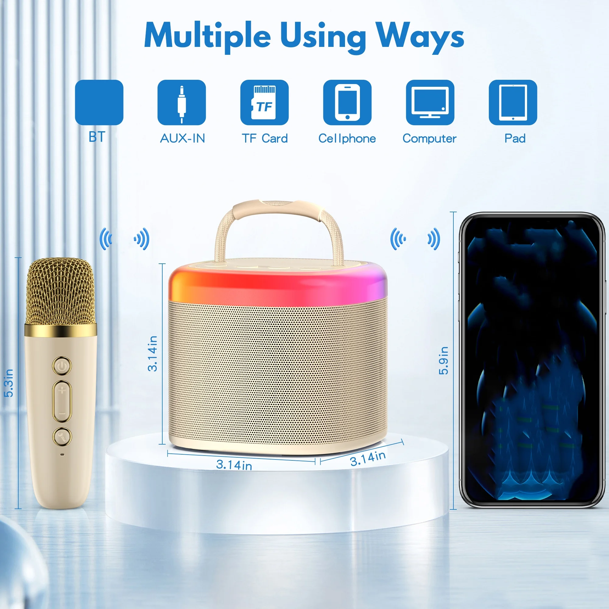 Mini macchina per karaoke, altoparlante Bluetooth portatile con 2 microfoni wireless, regali di compleanno adatti per ragazze dai 4 ai 12 anni