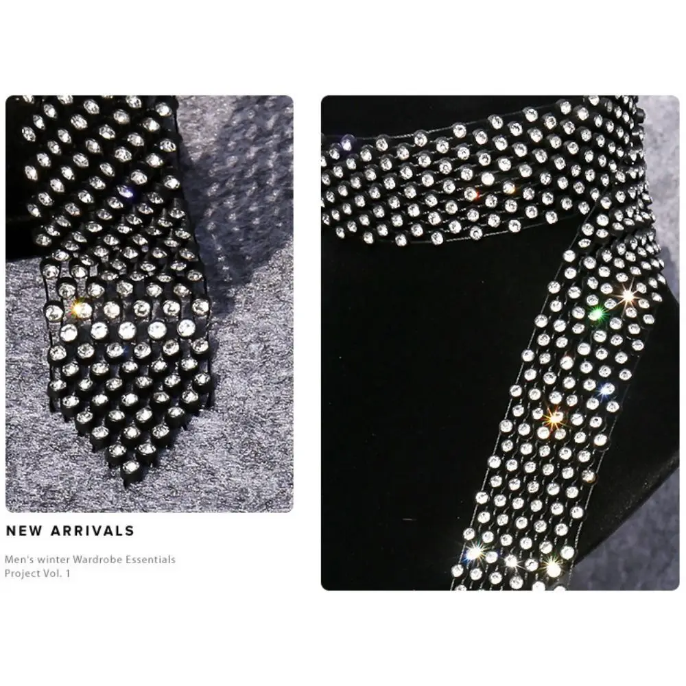 

Элегантный корейский галстук-бабочка со стразами, черное длинное ожерелье из сплава, ослепительное украшение в стиле Харадзюку для рубашки, для выступлений