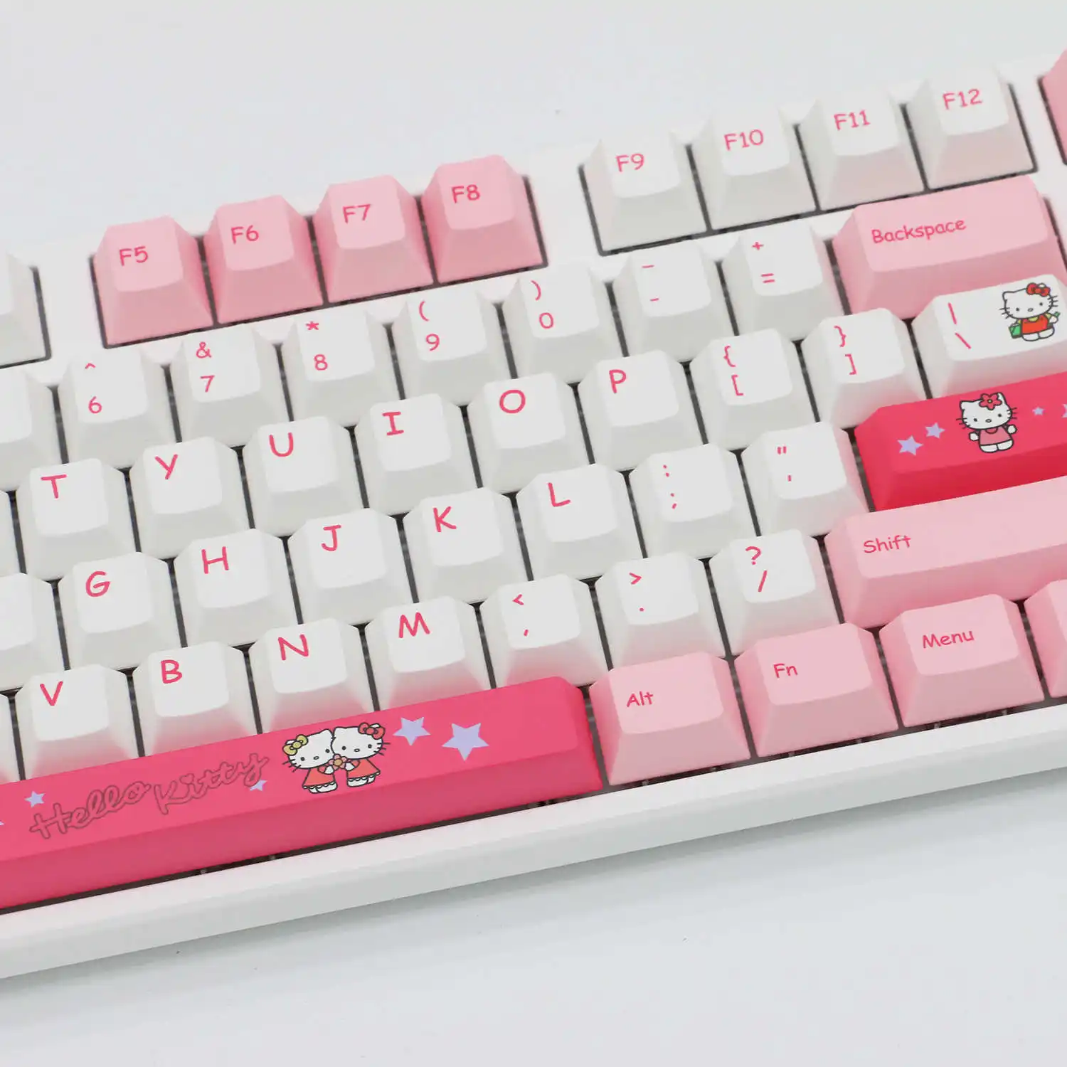 Kawaii Sanrio Hello Kitty Pink Keycaps PBT Thermosublimation Cherry Profile Cartoon Keycaps for MX Switch Mechanical Keyboard
