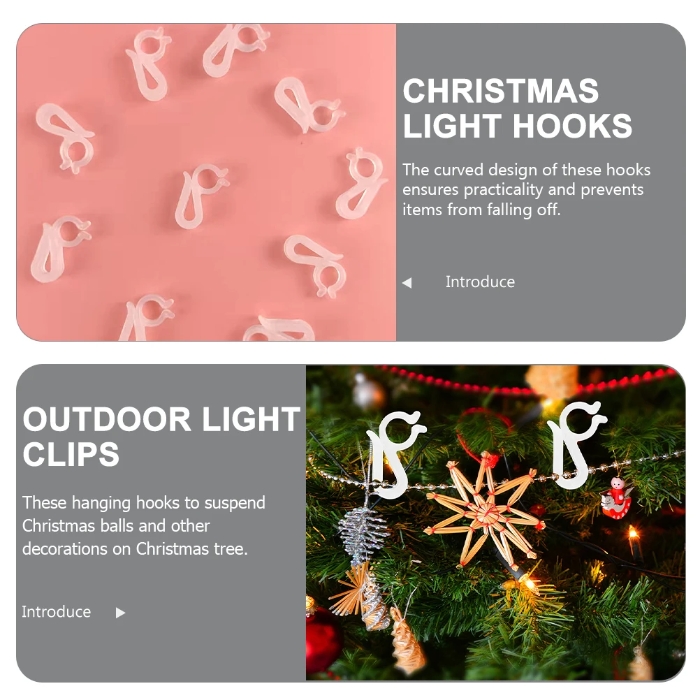 

120 Pcs Christmas Light Clip Hook Tree Ornament Hangers Plastic Hooks for Hanging Decorate Ornaments