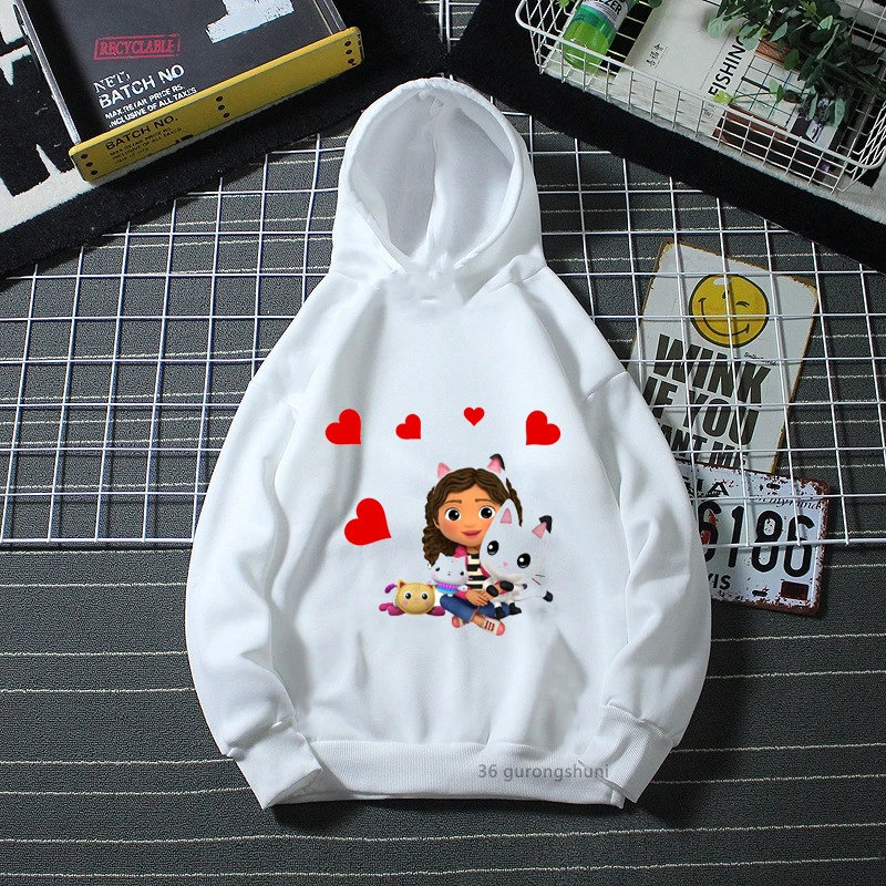 

2022 Girls Hoodies Cartoon Gabbys Doll House Graphic Print Girls Hoodies Fashion Cute Kids White Pink Sweatshirt Tops Wholesale