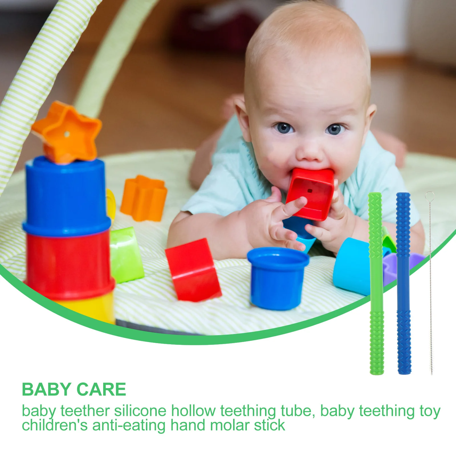 

3Pcs Silicone Teether Hollow Textured Soft Baby Chewing Molar Training Straws Easy Clean Infant Chew Teether Toy