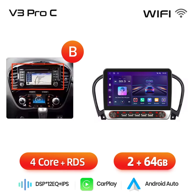 Junsun 13.1″ QLED Draadloze CarPlay Android Auto Autoradio Voor Nissan Juke F15 2010-2014 Intelligente Systemen DSP SWC RDS GPS FM