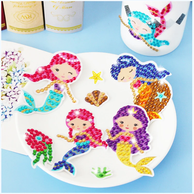 Mermaid Diamond Painting Stickers Kits DIY Double Side Big Gem 5D Keychain Arts Crafts Girls Dot Painting Kits for Beginners