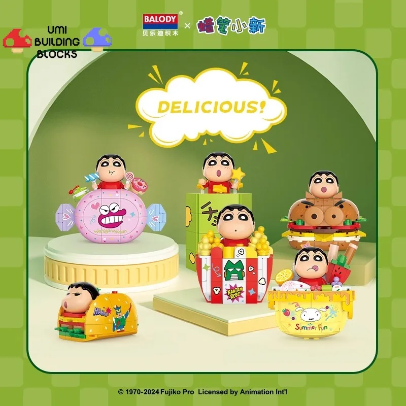 Crayon Shin-Chan Delicious Snack Series Assembly Building Blocks, Modelo de Atividade, Personagem dos Desenhos Animados, Imagem Ornamentos, Holiday Gift