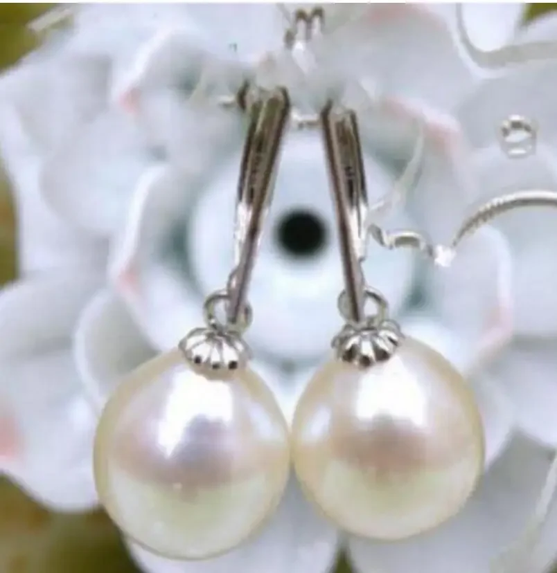 

Fashion jewelry noble jewelry white solid gold 10*11mm AAA+++ drop white south sea pearls dangle earrings