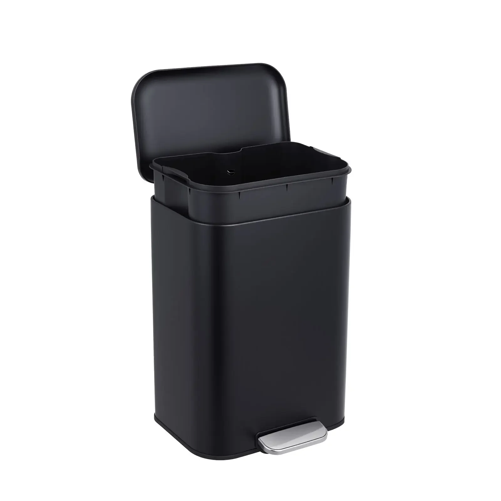 

5.2 Gallon (20L) Hands-Free Step Pedal Trash Can with Soft-Close Lid & Removable Bucket - Heavy-Duty Carbon Steel Rectangular