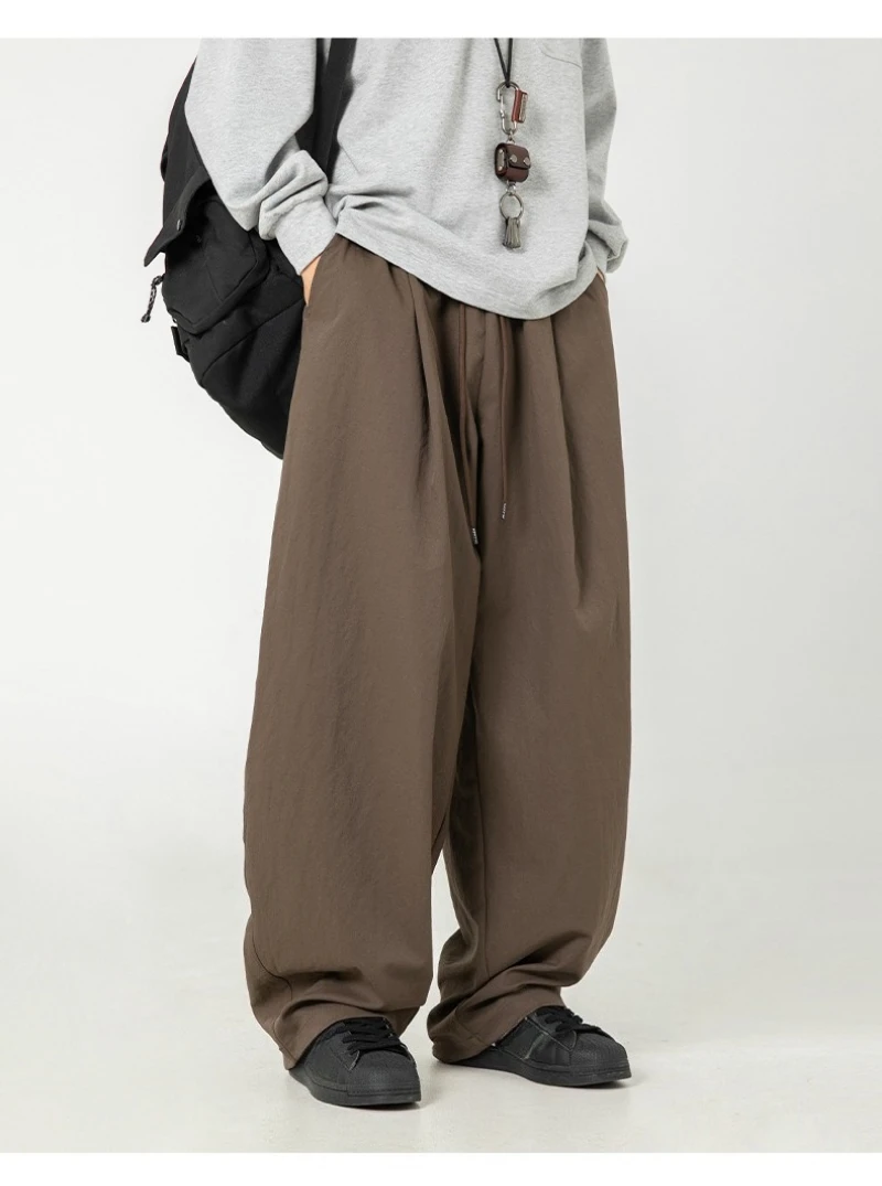 Spring New Fashion Men's Solid Color Simple Basic Casual Trendy Daily Loose Drawstring Sports Trousers Male Jogger Pants Clothes