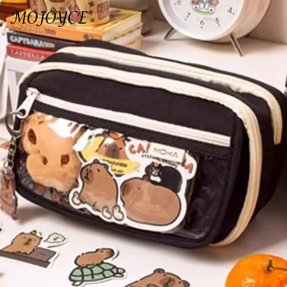 9-Layer Kawaii Zipper Pencil Case Canvas Capybara Stationery Holder Bag Large Capacity Stationery Storage Pouch School Supplies