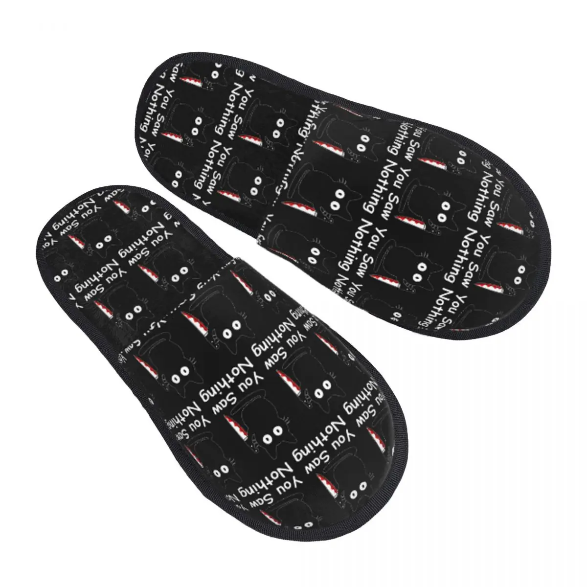 Custom Black Cat Murder Cat You Saw Nothing Slippers Memory Foam Warm Soft Women House Slipper Indoor Comfy Shoes