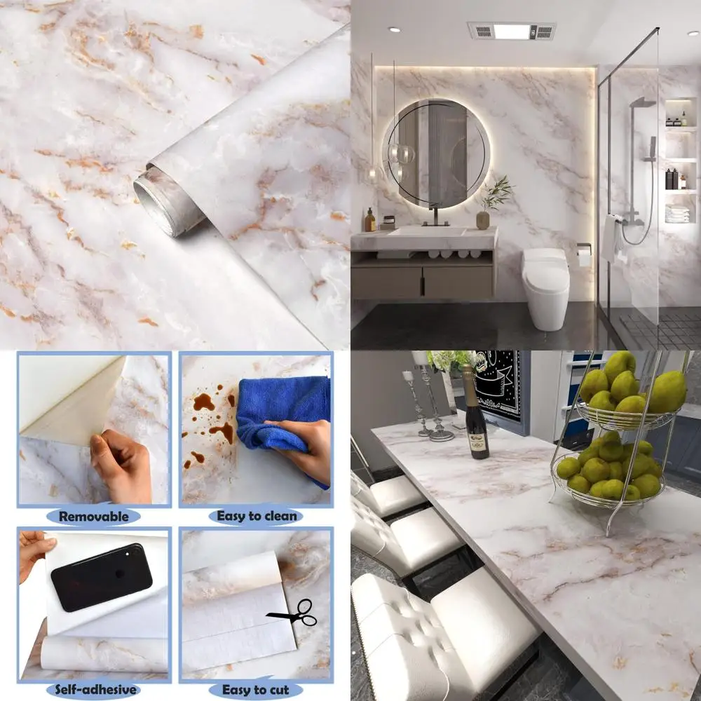 ورق اتصال على سطح الطاولة قابل للتقشير واللصق من الرخام، ورق جدران ذاتي اللصق قابل للإزالة، بعرض 23.6 بوصة، بطول 393 بوصة، طويل الأمد
