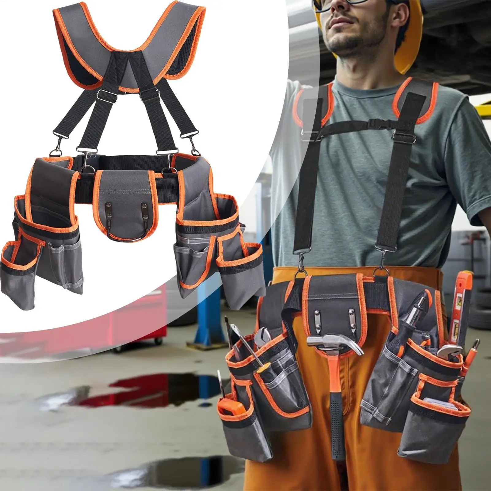 Grembiule da lavoro con cintura da carpentiere Borse da lavoro regolabili con bretelle e 19 tasche per cantieri di cantiere attività di manutenzione all'aperto