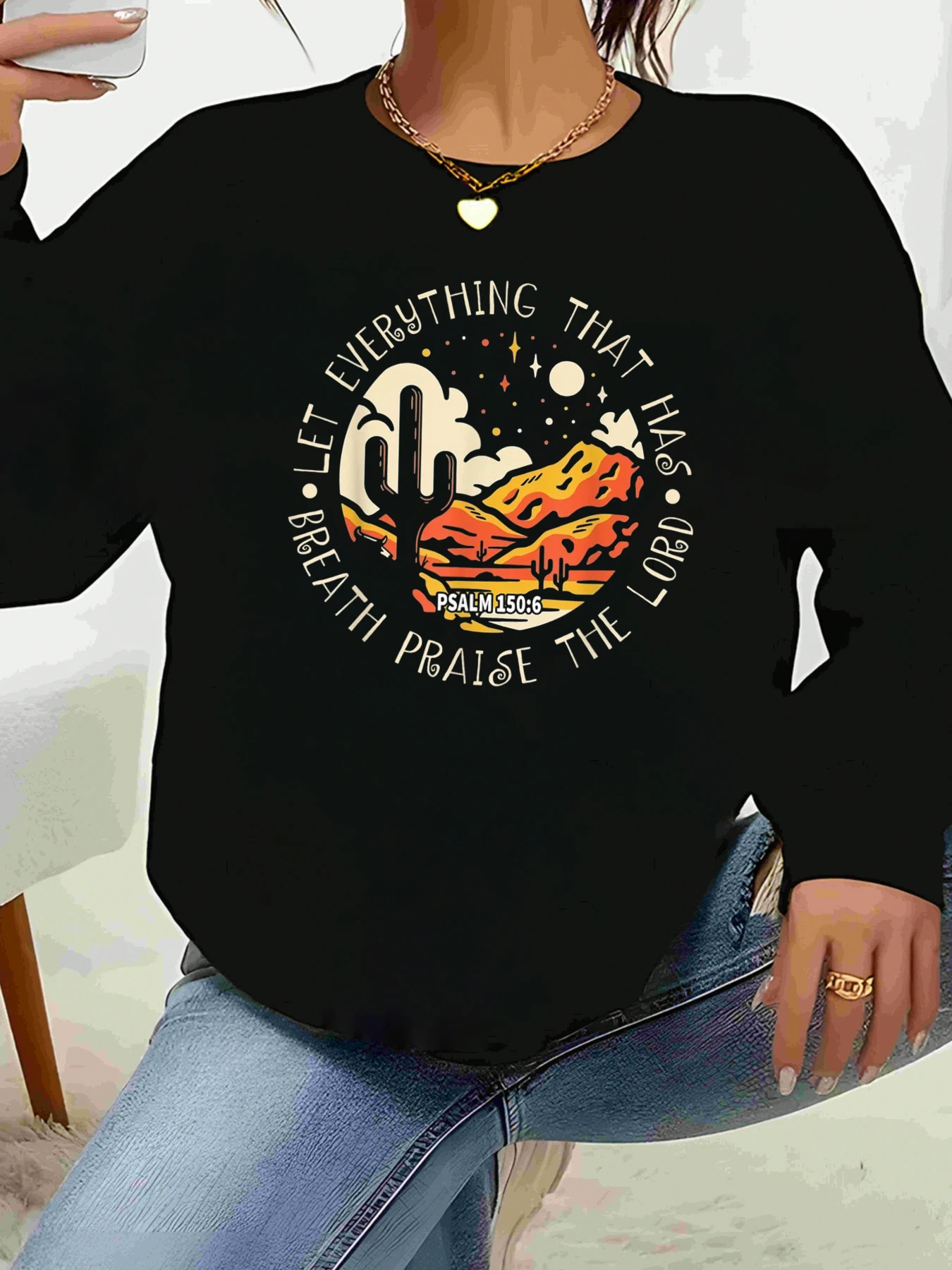 

Осенняя повседневная футболка с длинными рукавами и принтом Desert Scene Psalm 150 6, женская одежда