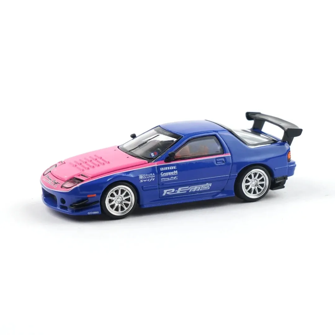 POP RACE 1:64 APAxpo2025 Foshan Auto Show MAZDA RX7 FC3S RE AMEMIYA -Pink & Blue Alloy Die Casting Car Model Gift