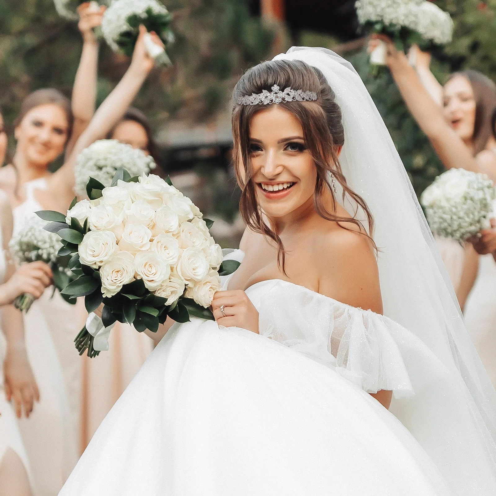 

1 Piece Wedding Crown Headband Bridal Tiara with Comb Silver Crystal Rhinestone Hair Accessory for Bride Elegant Sparkling