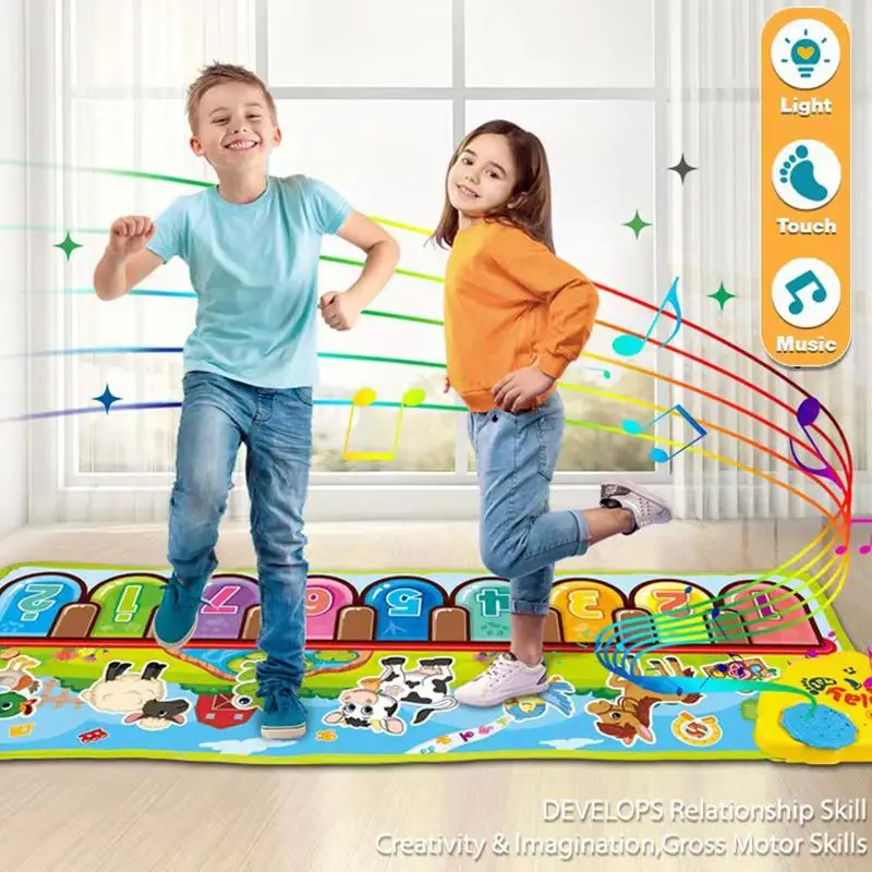 Piano Keyboard Mat Early Education Toys 33 X 11 Inches Adjustable Volume Kids Touch Dancing Mat With 6 Animal Sounds Non-Slip 9