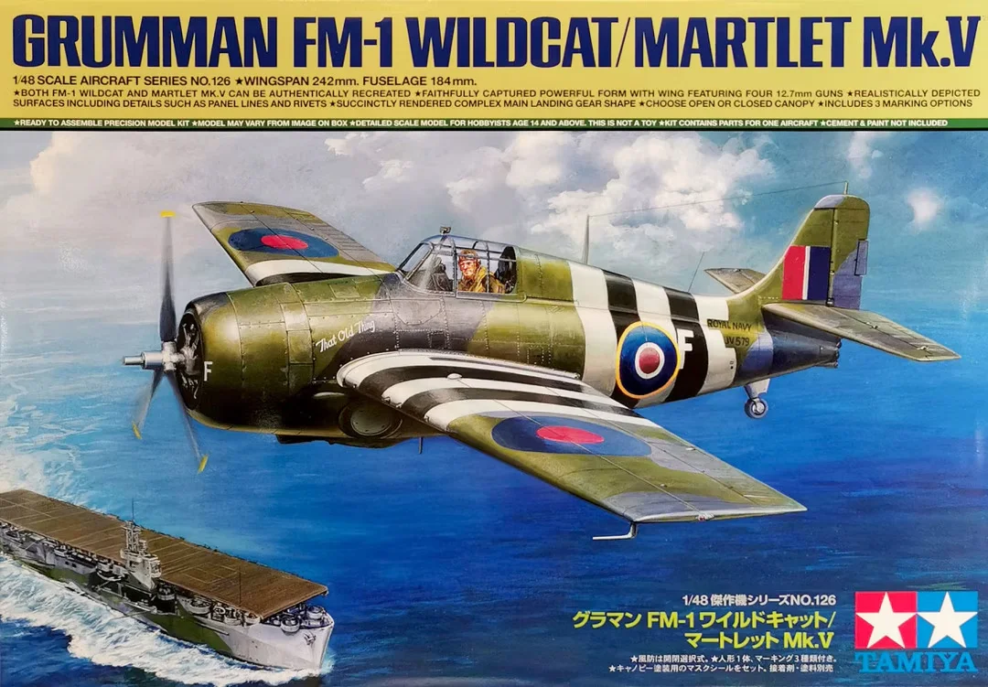 

TAMIYA Model 1/48 61126 Grumman FM-1 Wildcat/Martlet Mk. V Military Assembled Scale Model Kit DIY Toy, Collection Birthday Gift