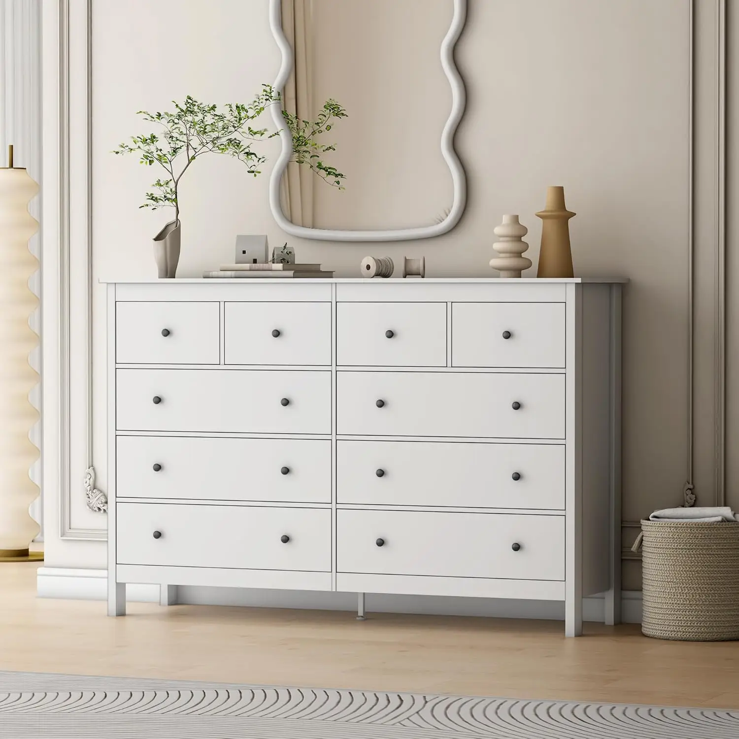 10 Drawer Dresser, 55" Modern White Dressers and Chests of Drawers, 10 Drawer Wide Dressers for Bedroom