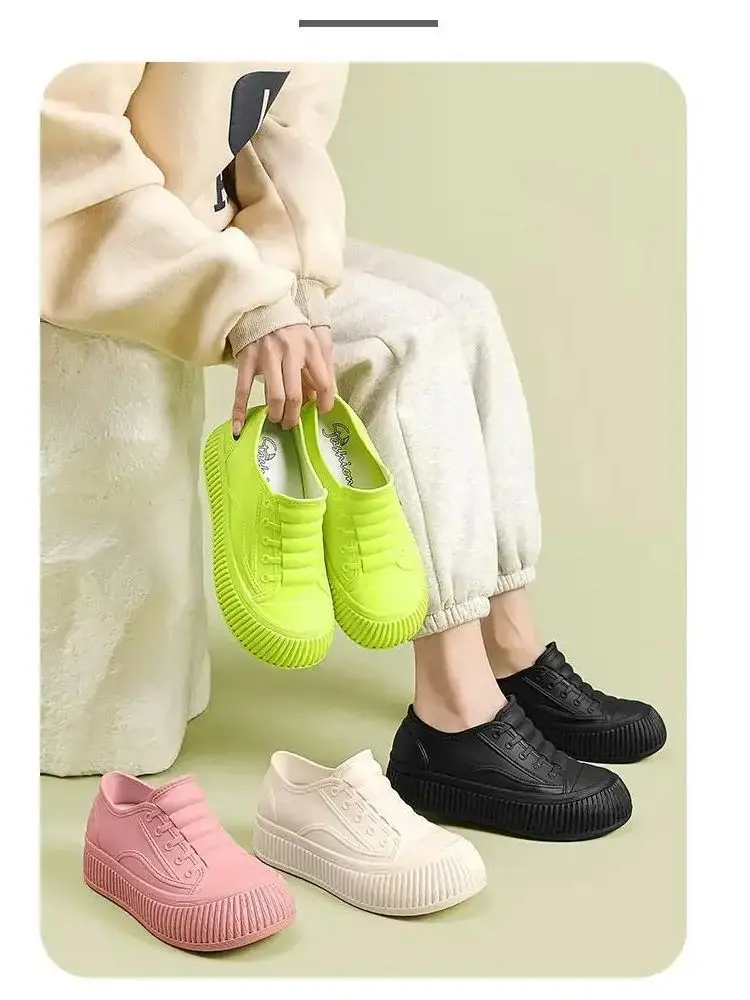 2024 New Women's Rain Shoes Soft Sole Non Slip Low Top Detachable Cotton Sleeves Four Seasons Water Shoes Work Shoes