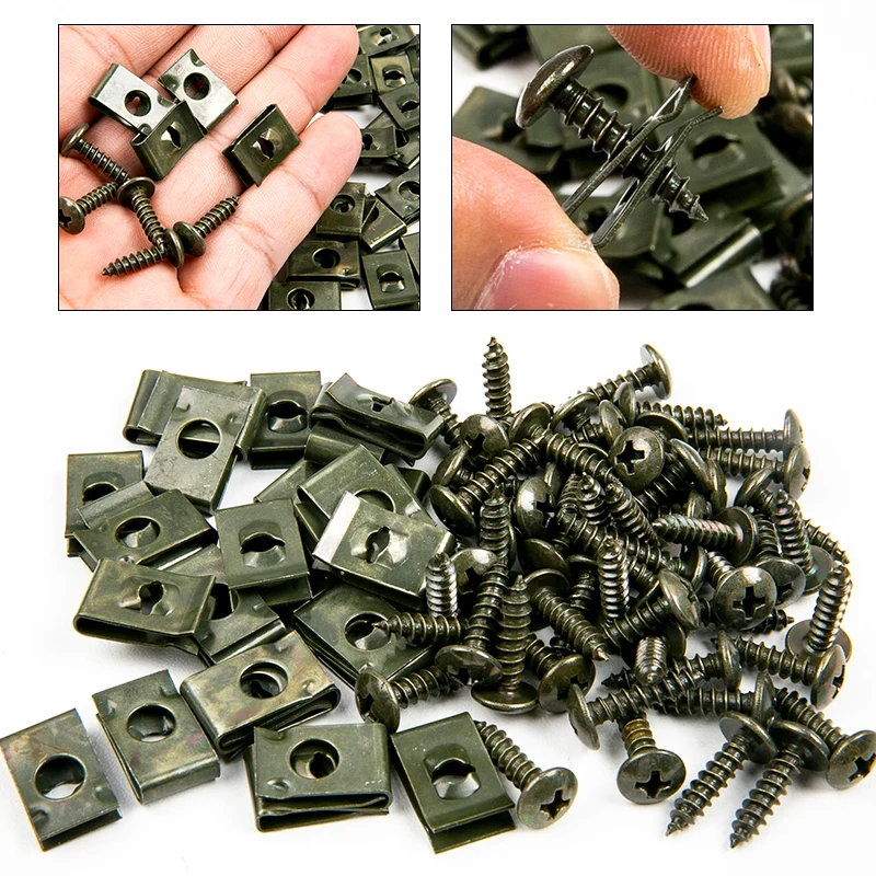 Car Metal Screw Clips Set U-Type Fastener Clip Self Tapping Screws Car Clips Fender Bumper Protection Buckle Iron Sheet Screw