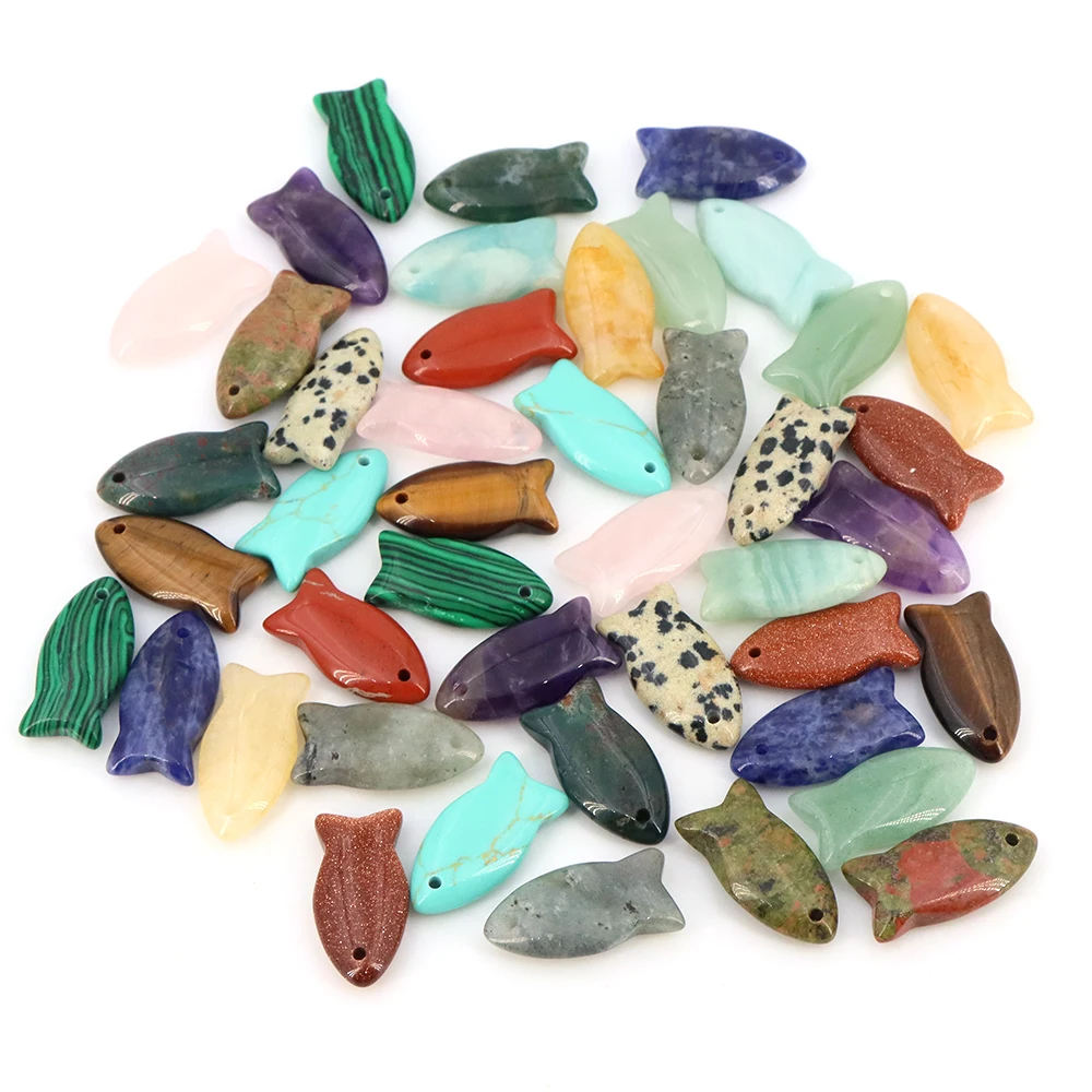 Cute Fish Beads Natural Stone Hand Carved Healing Crystals Amethyst Gemstone Pendant Home Decoration DIY Hanging Ornament Gifts view 5