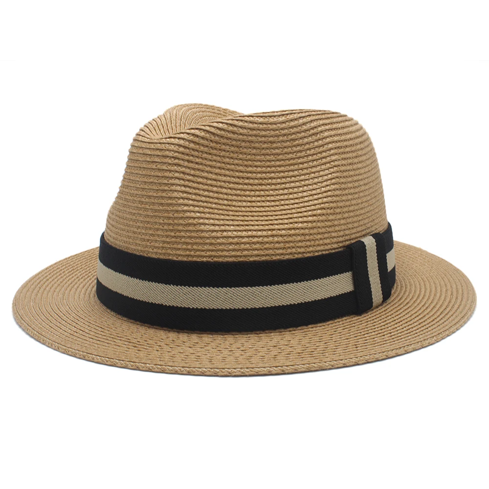 Men Women Soft Straw Panama Hats Summer Fedora Middle Brim Sunhats Trilby Caps Street Beach Travel Sombrero Size US 7 1/4 UK L