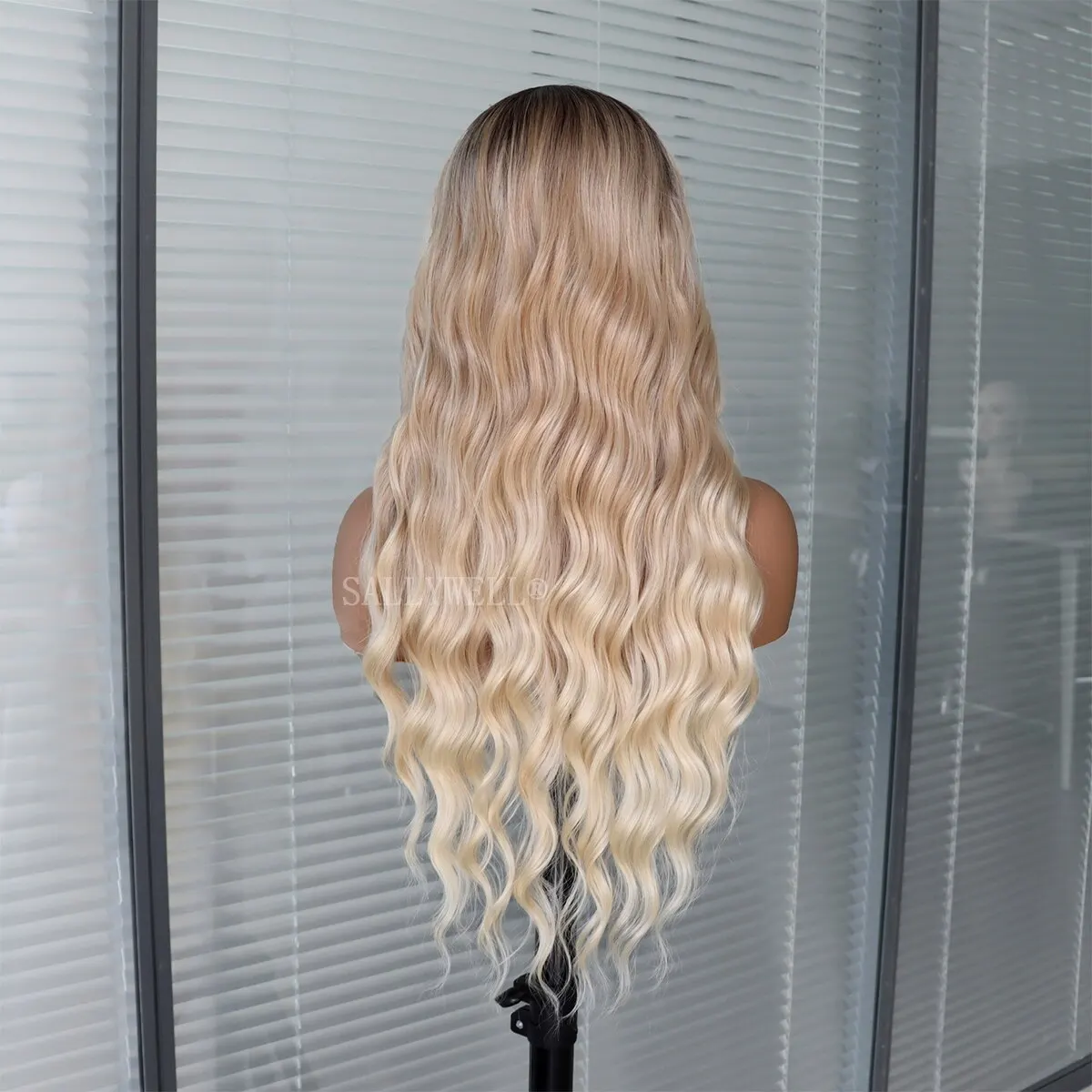 Ombre Blonde 13x4 Lace Front Wig Body Wave Brown Ombre Ash Blonde Wigs With Dark Roots Natural Heat Resistant Fiber