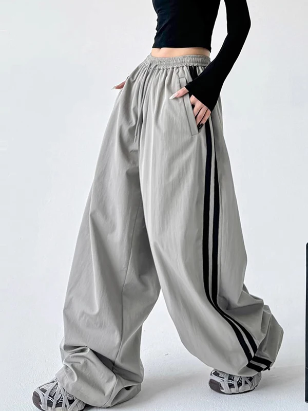 Qui Dry Dünne Outdoor Sport Hosen Frauen Sommer Hiphop Amerikanischen Hohe Taille Lose Abnehmen Streifen Breite Bein Hosen Straße Sle...