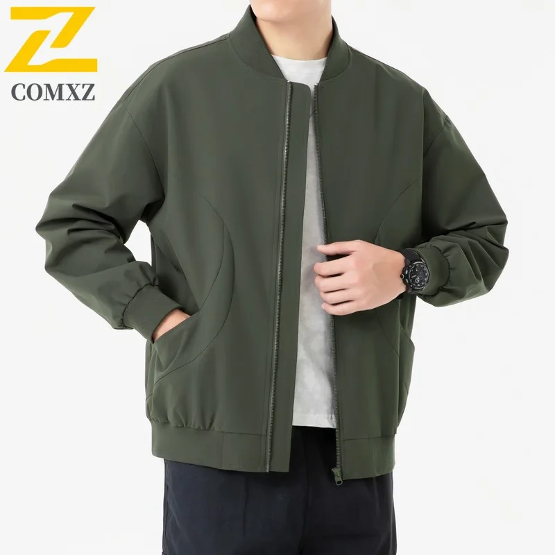 COMXZ Men Outdoor Jacket Premium Hiking Travel Comfort Coat Classic Baseball Collar Lightweight Durable Autumn Motorcycle Coats