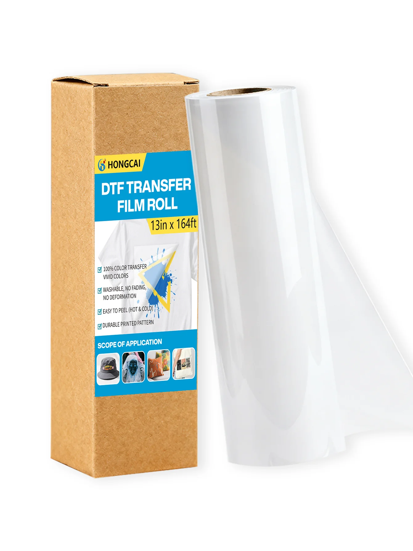 

DTF Transfer film Roll 13" × 164', Double-Sided Matte Transparent Heat Transfer Paper, Compatible with Inkjet Printers