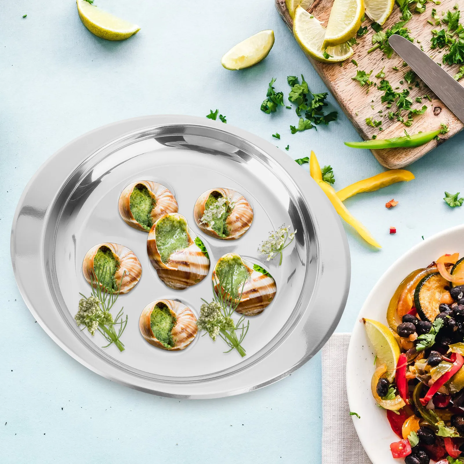 Stainless Steel Escargot Dish Snail Plate 6 Positions Stackable Heat Resistant Kitchen Serving Utensil for Restaurant Hotel