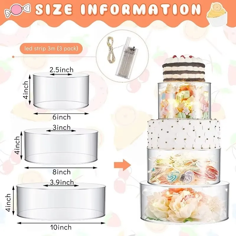 Acrylic Cake Display Round  Stand DIY Wedding Party Cake Supplies Refillable Board Base With Colored Cake Decorating Tools