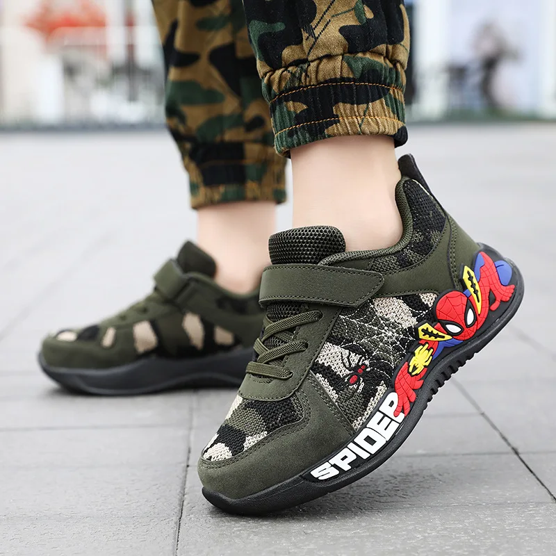 2023 Boys Sneaker Mesh Breathable Camouflage Children\'s Shoes Running Shoes For Toddler Students Spiderman Sport Casual Shoes