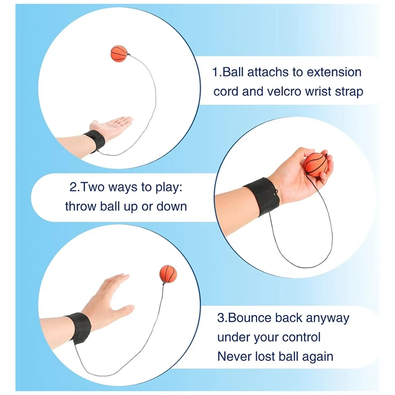 6 buah bola pergelangan tangan kembali olahraga bola pergelangan tangan termasuk basket, bisbol dan sepak bola pada tali bola karet Rebound