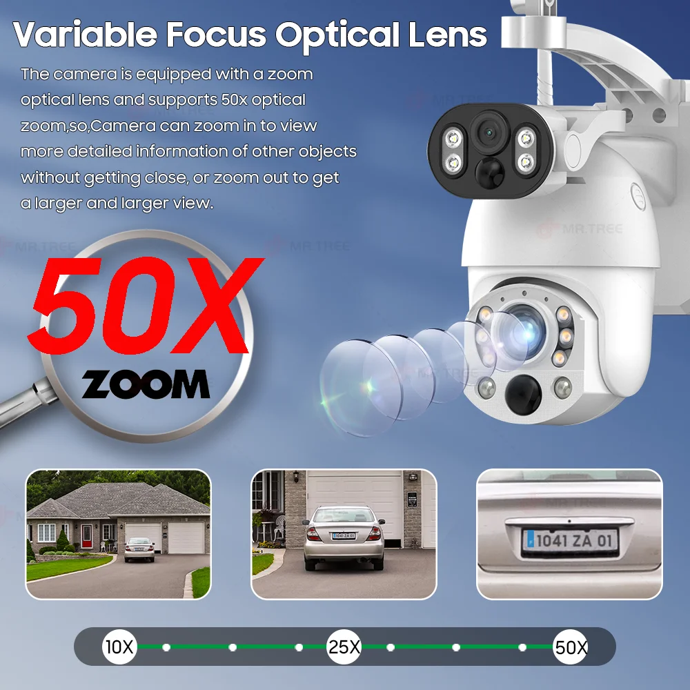 4K 50X Optical Zoom Dual Screen Security Solar Camera 4G Wireless Outdoor Surveillance WiFi PTZ Motion Detection Tracking IP Cam