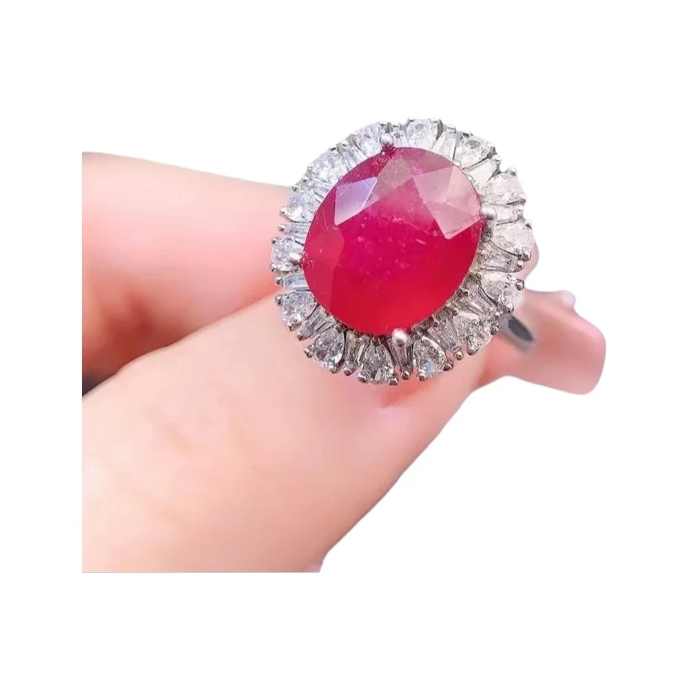 KJJEAXCMY 925 Sterling Silver Natural Colored Gemstone Newly Burnt Ruby Women's Ring  Girl's Party Birthday Christmas Gift