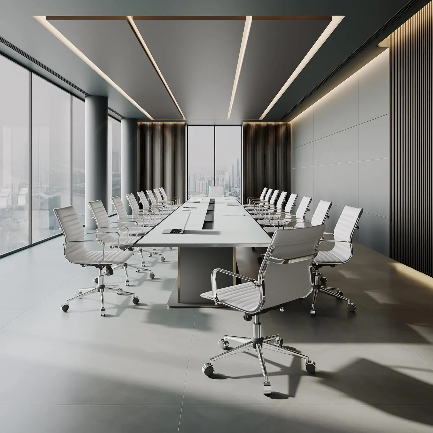 White Ergonomic Office Swivel Chair with Armrests Heavy-Duty for Office Conference 22.83in Seat, Customized