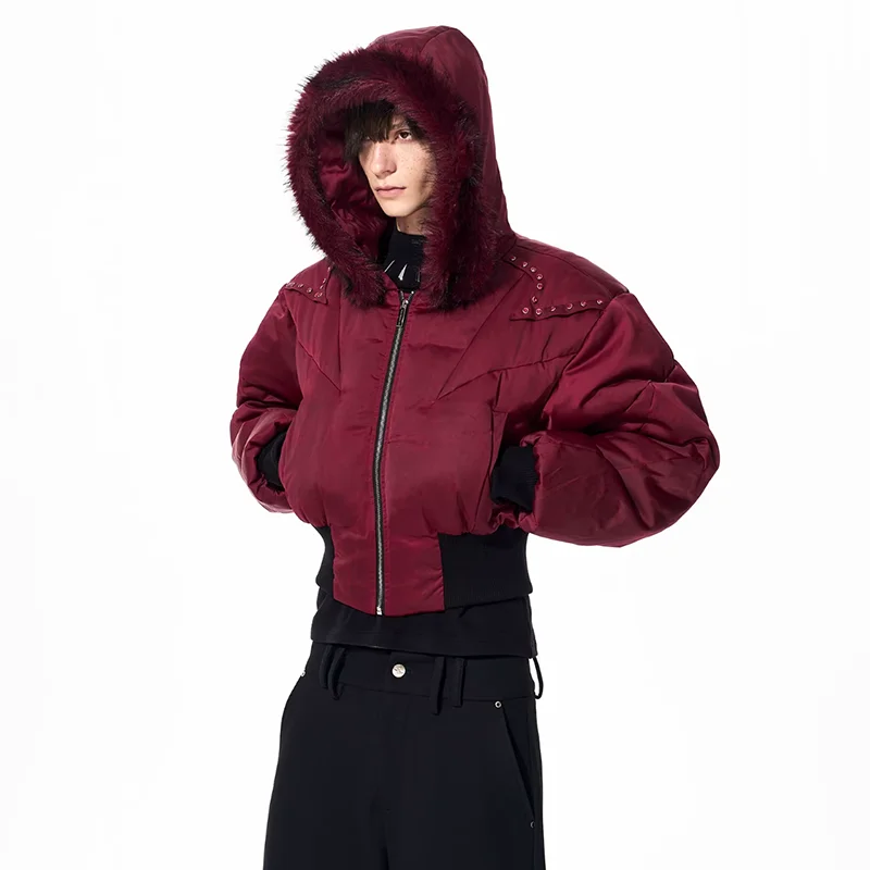 LUZHEN 2025 Winter Fashion Thickened Warm Faux Fur Hooded Padded Coat Men's High Quality Elastic Waist Short Parka Jacket JY5702