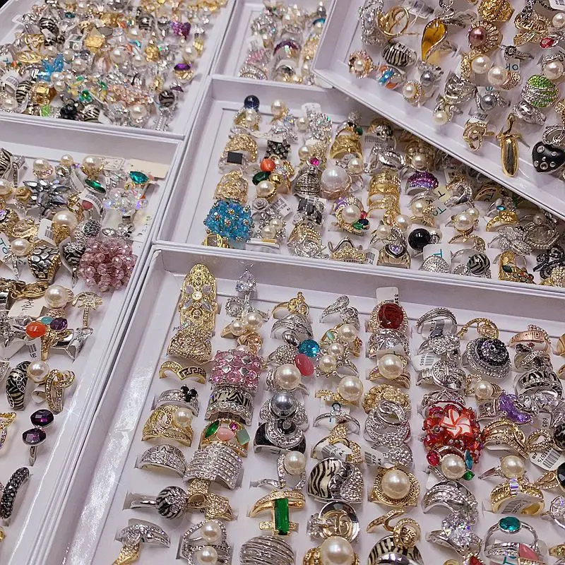 10/30/50 unids/lote, nuevos anillos de dedo para fiesta de boda de estilo mixto a la moda para mujeres, Bar, niñas, aleación, diamantes de imitación, perlas, joyería Personal