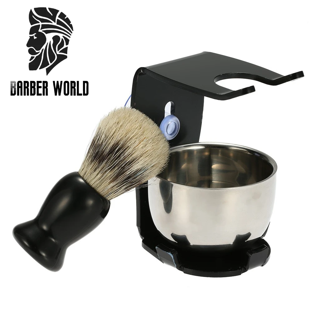 Juego de Herramientas de limpieza de barba profesional 3 en 1 para hombres, accesorios de afeitado, cepillo de espuma y tazón de jabón con Kit de