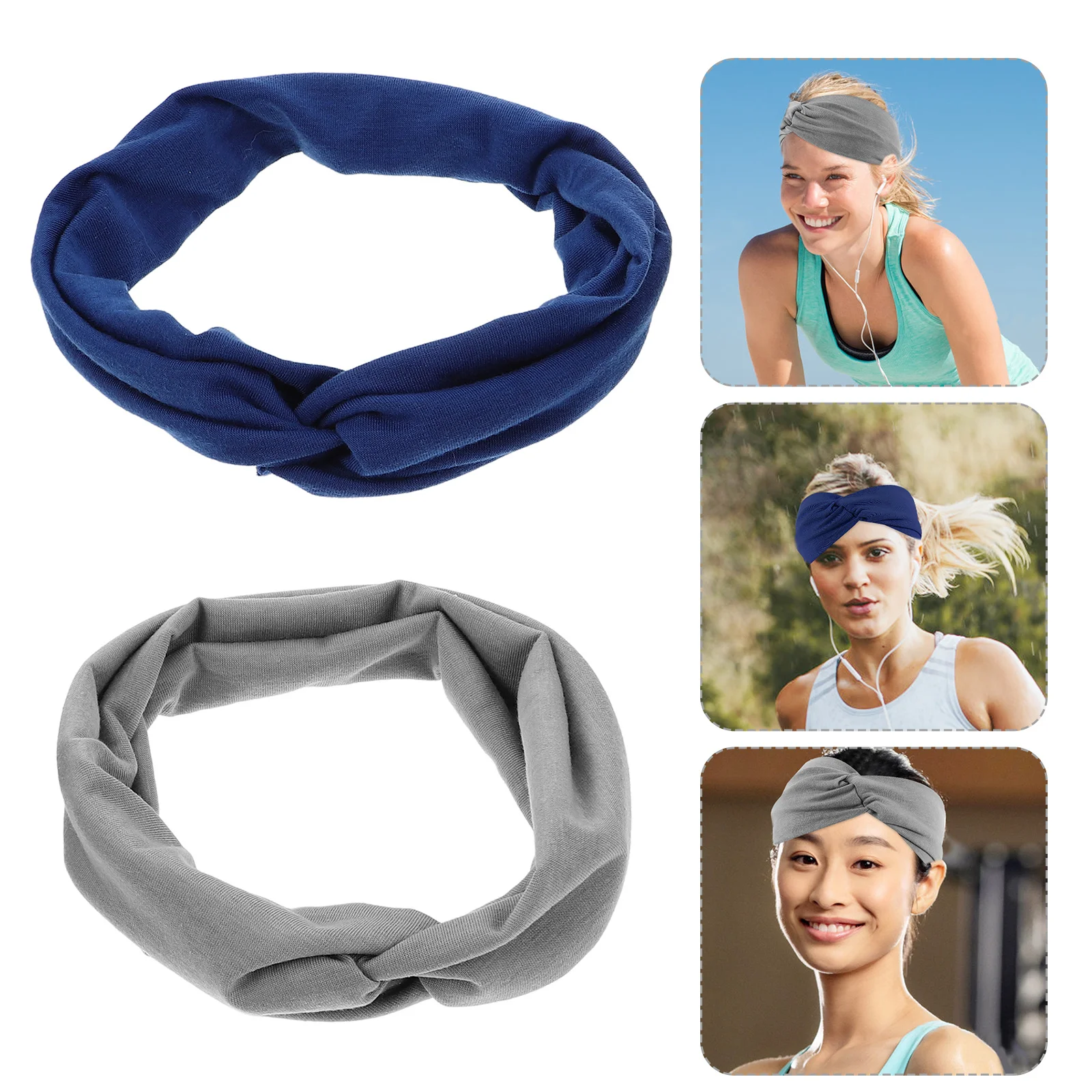 

2Pcs Yoga Sport Headband Women's Wide Elastic Non-Slip Turban Headband Breathable Knotted Bandana for Running Workout Gym