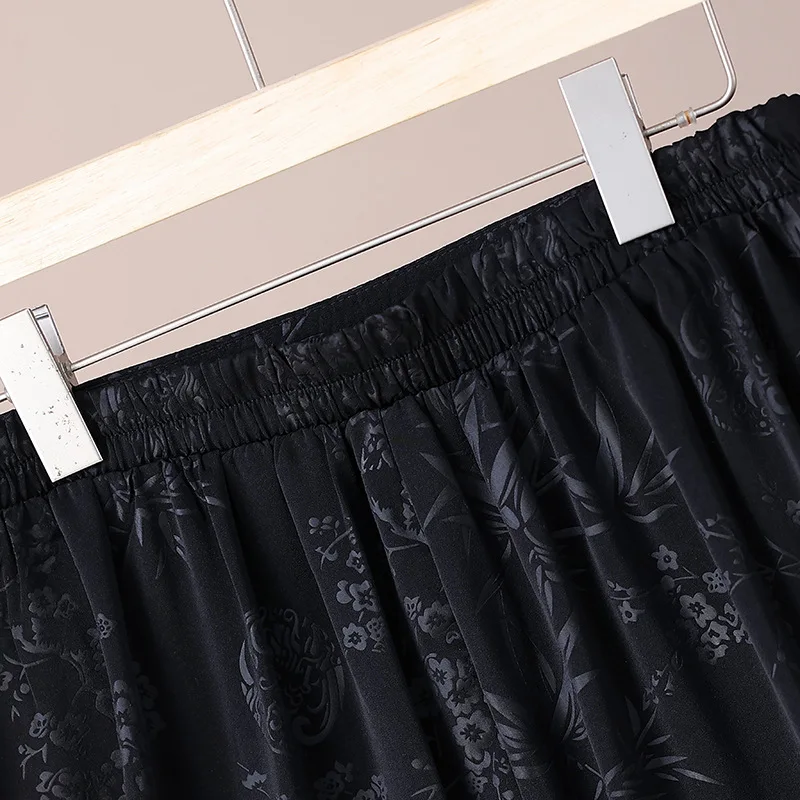 2026 Spring Women's Black Skirt, Chinese-Style High-Waisted Fashion A-Line Skirts, Jacquard Fabric, Asian Sizes.