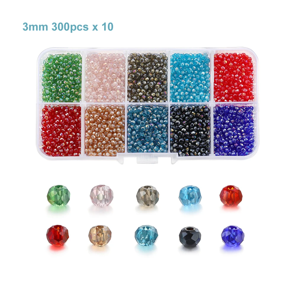 Box Set Multicolor Faceted Glass Bicone Beads Set Czech Crystal Austria Seed Bead Loose Beads for DIY Jewelry Making Supplies