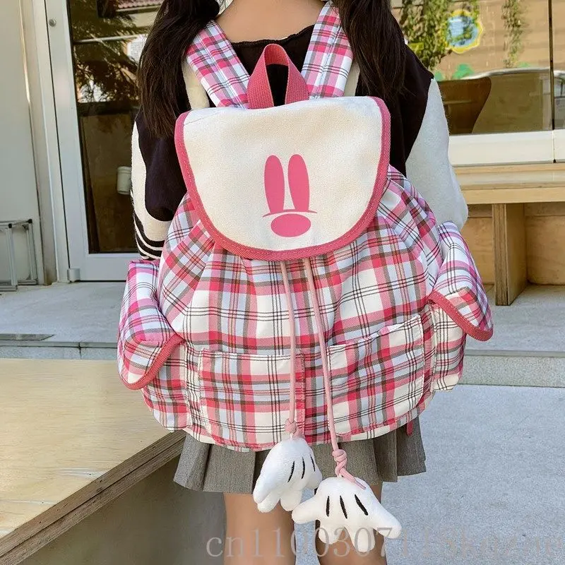 

Disney Mickey Mouse Backpack Tartan Pattern School College Commute Travel Daypack Casual Cute Rucksack for Girls Women