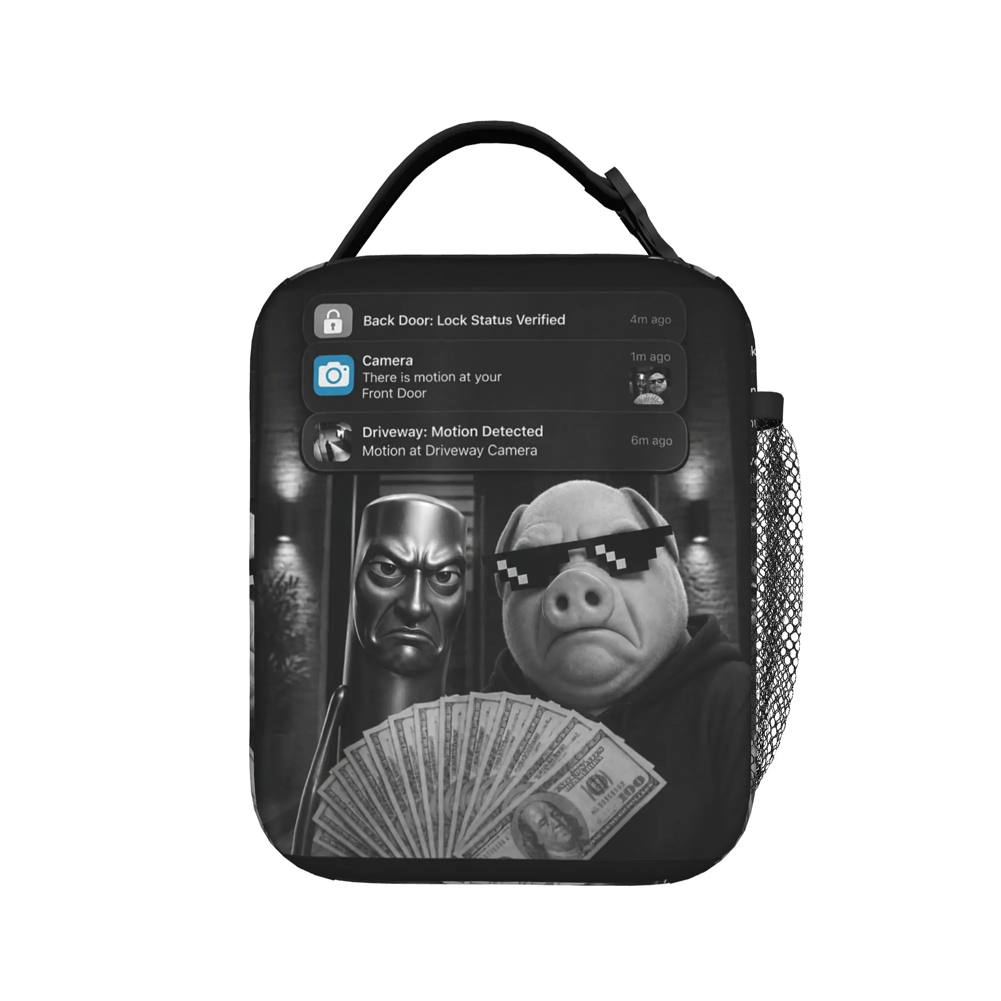 John Pork and Tung Tung Tung Sahur Front Door Motion Lunch Bag Picnic Lunch Box For Child Casual Print Tote Food Bags Cooler Bag