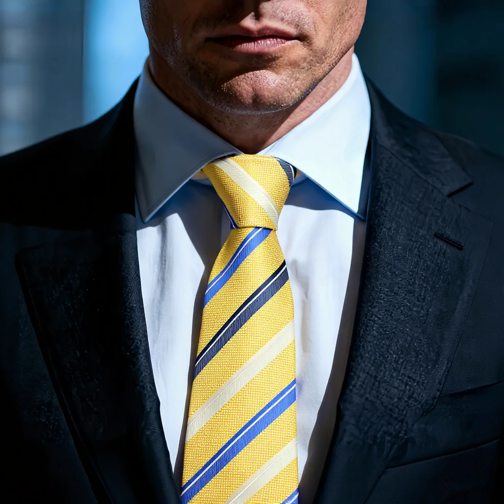 DS Brand New Design 8CM Cravatte a righe gialle con scatola per uomo Cravatta da lavoro Accessori per collare da sposo per feste 2025 Autunno Inverno