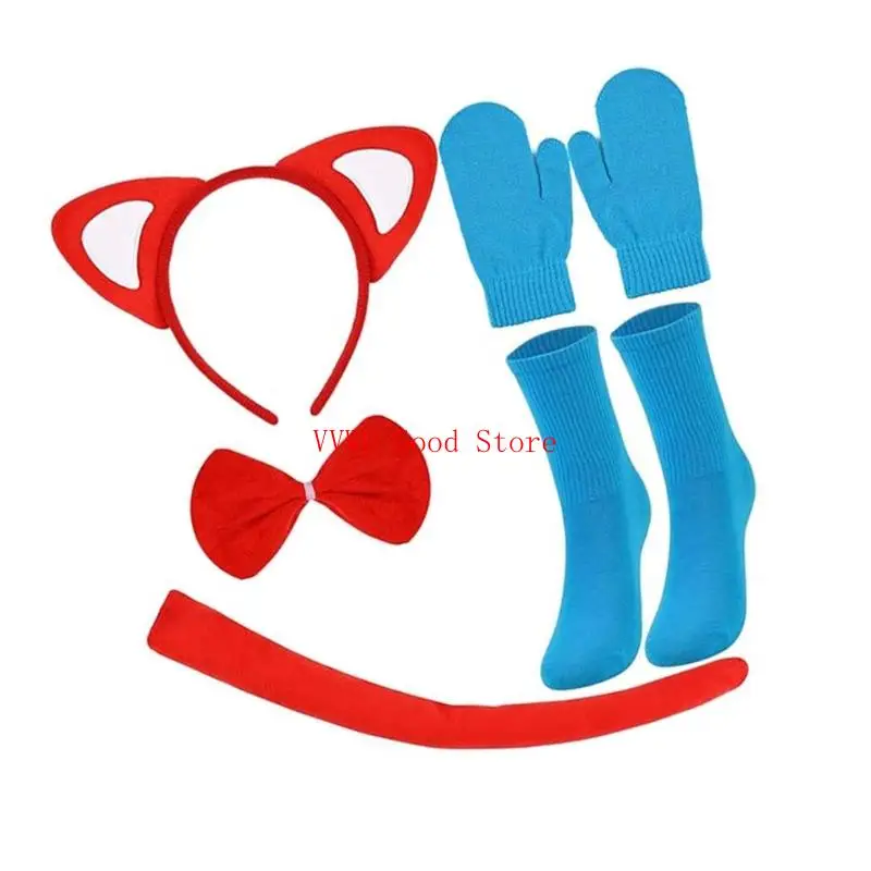 Halloween -Katzen Kostüm Set Katzen Ohrstirnband Schwanzhandschuhe Socken und Bowtie Sety